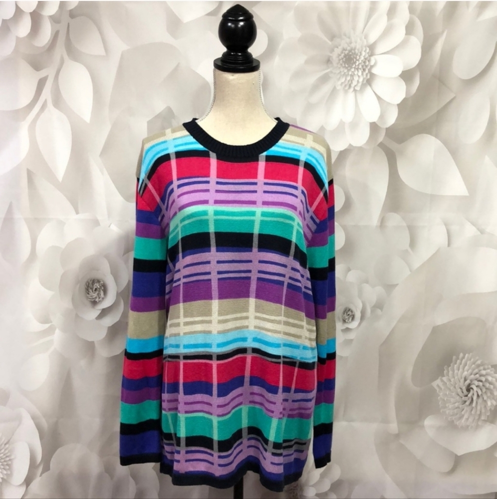 Carole Little Colorful Striped Tunic Sweater